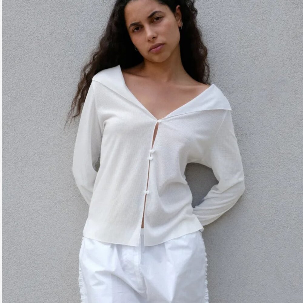 Deiji Studios Open Long Sleeve Top - Off White, XS